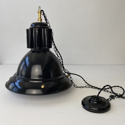 Antique Enameled Industrial Hanging Lamp 30 Cm