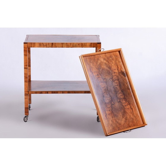 Image 1 of Art Deco vintage walnut trolley, Czechia 1930s