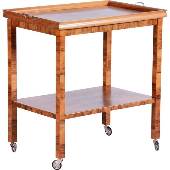 Image 1 of Art Deco vintage walnut trolley, Czechia 1930s