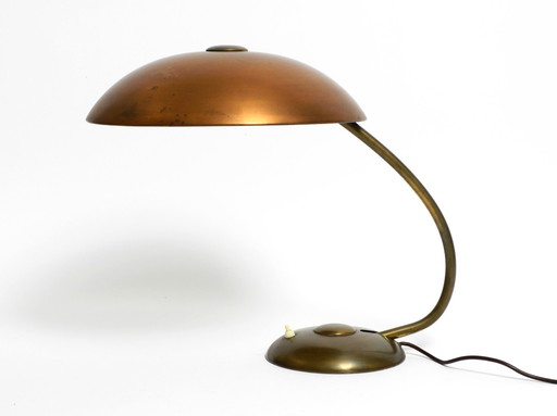 Very Large Heavy German Mid Century Modern Table Lamp Made Of Brass And With Huge Shade Made Of Copper