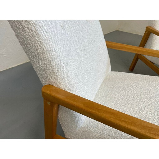 Pair of vintage boucle fabric armchairs, Czechoslovakia 1970s
