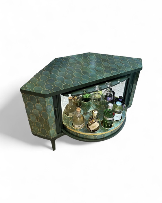 Image 1 of Mid - Century Swivel Bar Cabinet With Nizwa Jade By Bethan Gray