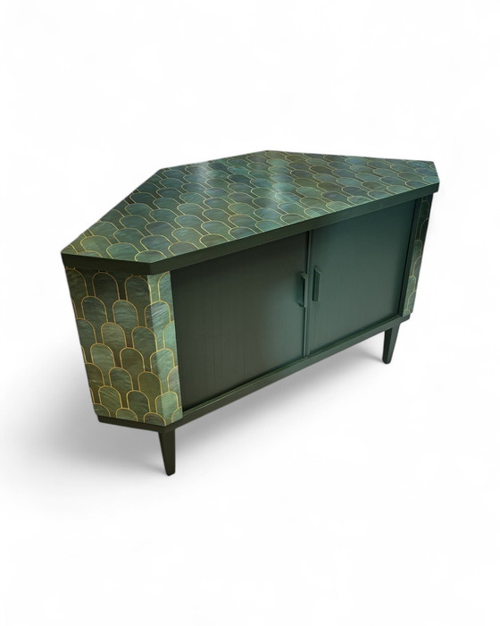 Image 1 of Mid - Century Swivel Bar Cabinet With Nizwa Jade By Bethan Gray