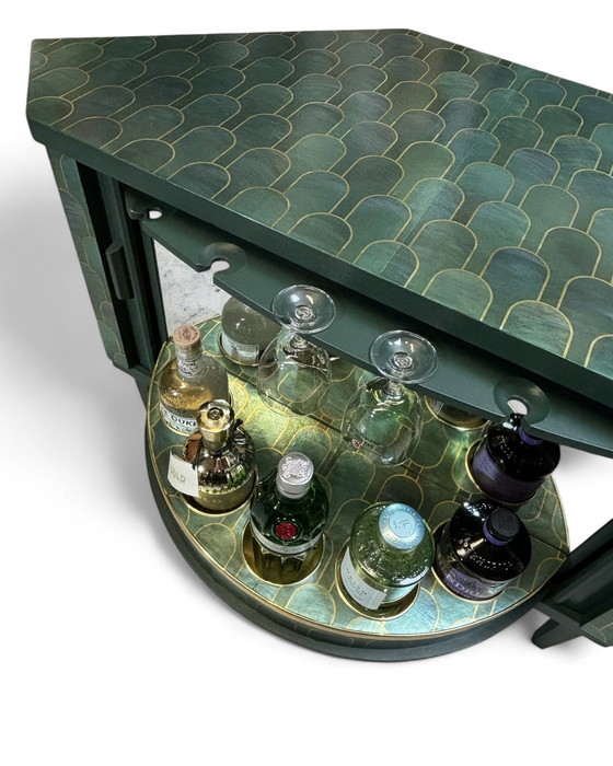 Image 1 of Mid - Century Swivel Bar Cabinet With Nizwa Jade By Bethan Gray