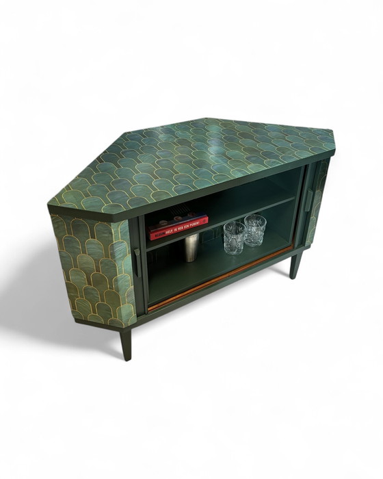 Image 1 of Mid - Century Swivel Bar Cabinet With Nizwa Jade By Bethan Gray