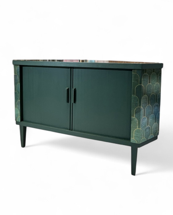 Image 1 of Mid - Century Swivel Bar Cabinet With Nizwa Jade By Bethan Gray