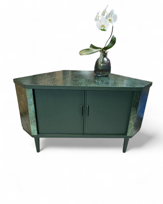 Image 1 of Mid - Century Swivel Bar Cabinet With Nizwa Jade By Bethan Gray