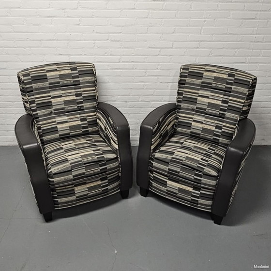 Image 1 of 2X Designer Fabric With Leather Armchair, Houweling Interieur