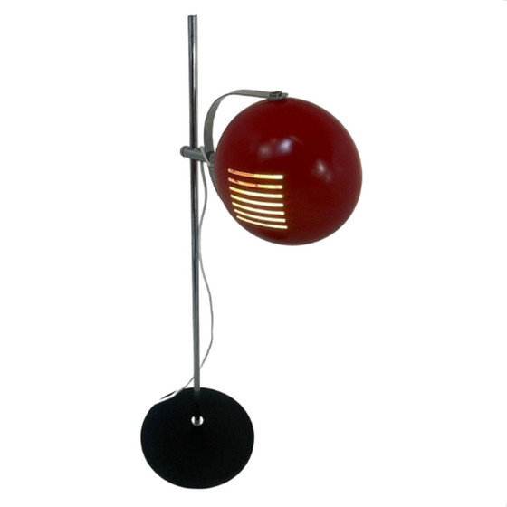 Image 1 of Herda - Lampe de table de l'ère spatiale - Abat-jour rouge, base noire et montant chromé (modèle rare)