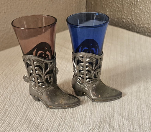2 Vintage Cowboy Boots Shot Glasses