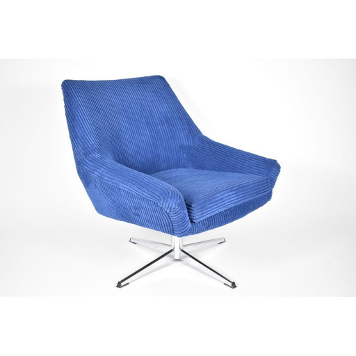Vintage Shell Cord DDR Blue armchair, Deutsche Democratic Republic 1960s
