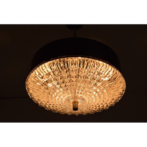 Vintage glass and metal pendant lamp by Jilove Decina, Czechoslovakia 1960