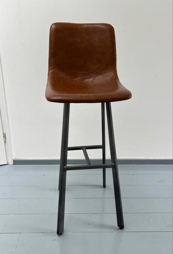 Image 1 of Tabouret de bar industriel Logan en cuir cognac