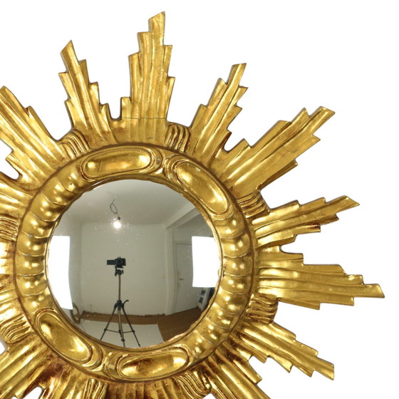 Image 1 of Large Wooden Sun Mirror