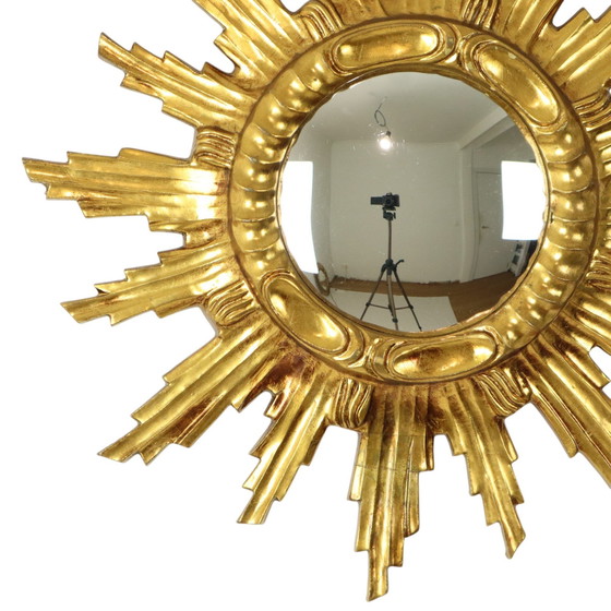 Image 1 of Large Wooden Sun Mirror