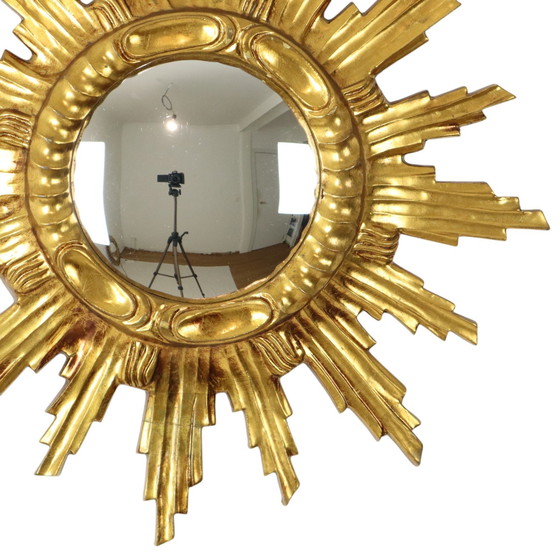 Image 1 of Large Wooden Sun Mirror