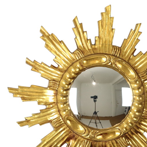 Large Wooden Sun Mirror