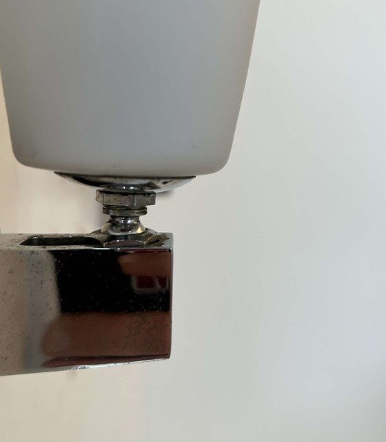 Image 1 of Coppia di lampade da parete vintage regolabili, cromate e opaline, Francia 1970