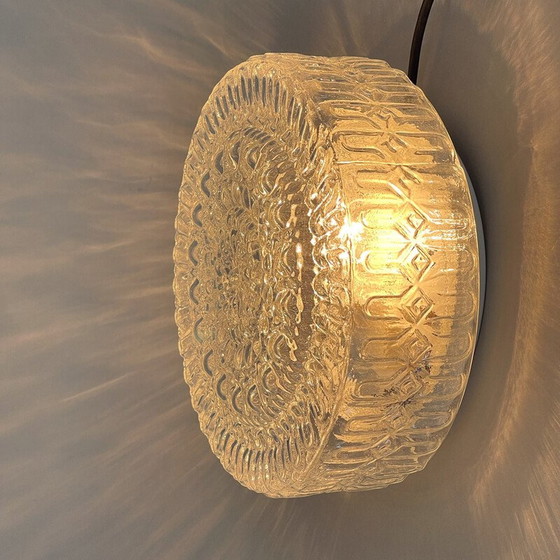 Image 1 of Mid-century round clear glass and metal ceiling lamp, 1970s