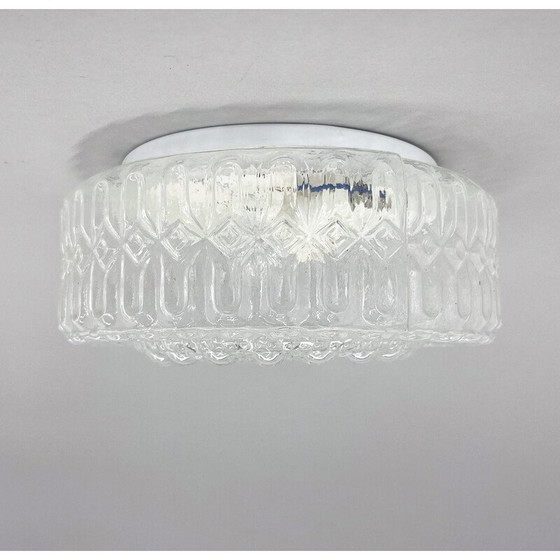 Image 1 of Mid-century round clear glass and metal ceiling lamp, 1970s