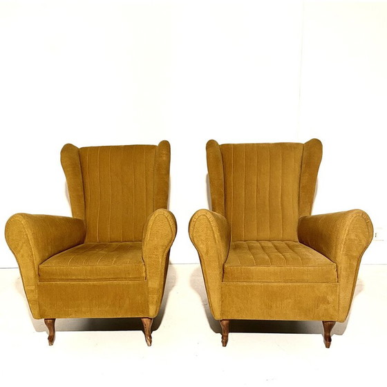 Image 1 of Vintage Velver and wood living room set, Italy 1950s