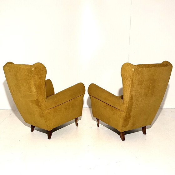 Image 1 of Vintage Velver and wood living room set, Italy 1950s