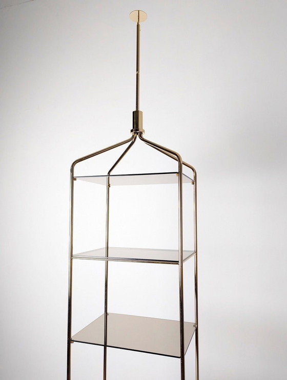 Image 1 of Mid-Century Designer Tension Pole Shelving In Brass, 1960S