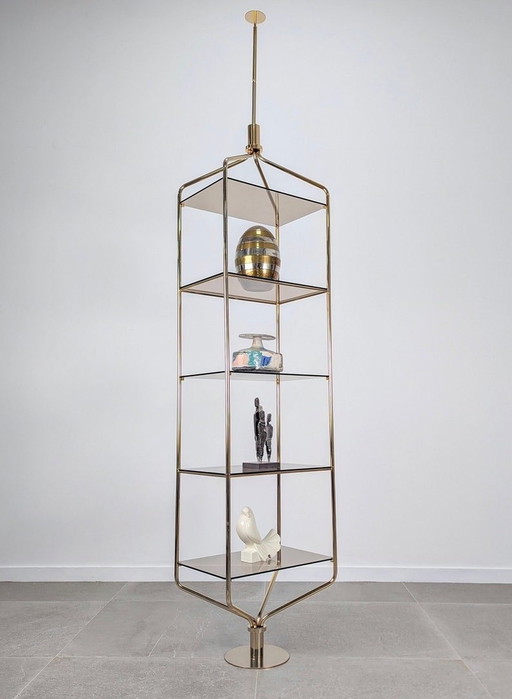 Mid-Century Designer Tension Pole Shelving In Brass, 1960S