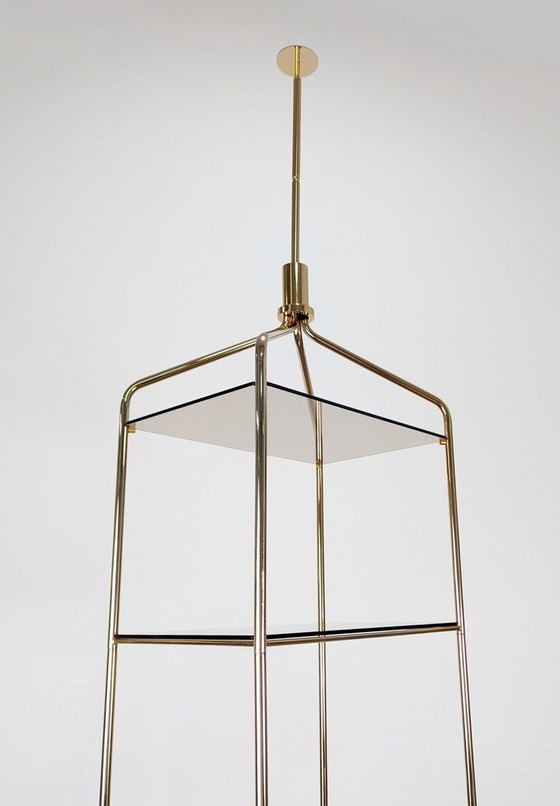 Image 1 of Mid-Century Designer Tension Pole Shelving In Brass, 1960S