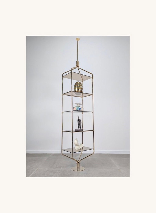 Mid-Century Designer Tension Pole Shelving In Brass, 1960S