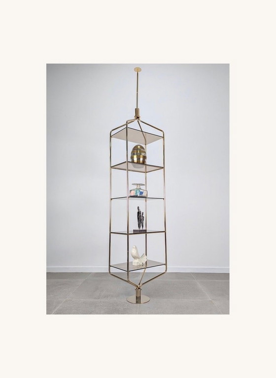 Image 1 of Mid-Century Designer Tension Pole Shelving In Brass, 1960S