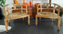 2x Vintage Olive Wood Curved Armchairs