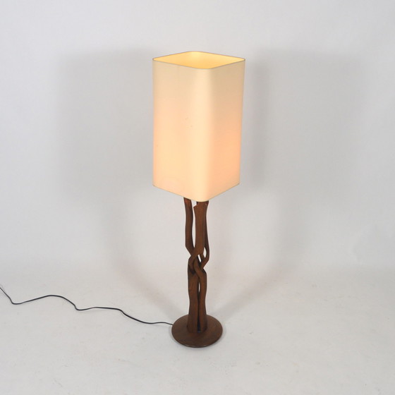 Image 1 of Mid Century hand carved Scandinavian teak table lamp - 1950-60's