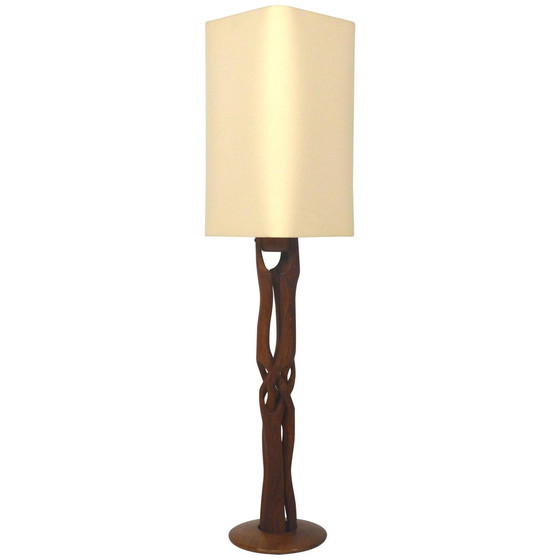 Image 1 of Mid Century hand carved Scandinavian teak table lamp - 1950-60's