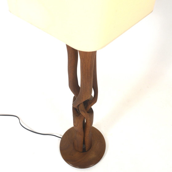 Image 1 of Mid Century hand carved Scandinavian teak table lamp - 1950-60's