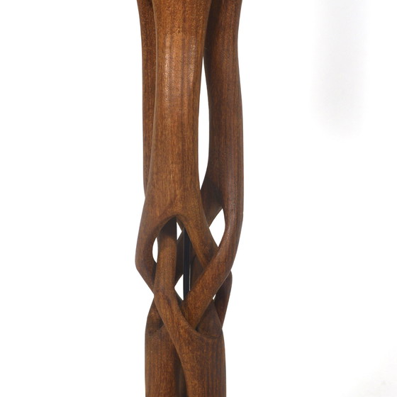 Image 1 of Mid Century hand carved Scandinavian teak table lamp - 1950-60's