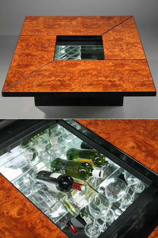 Bar coffee table in genuine elm burl and black lacquer