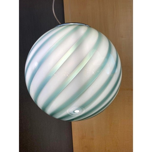 Contemporary Milky-Green Sphere In Murano Glass Swirl