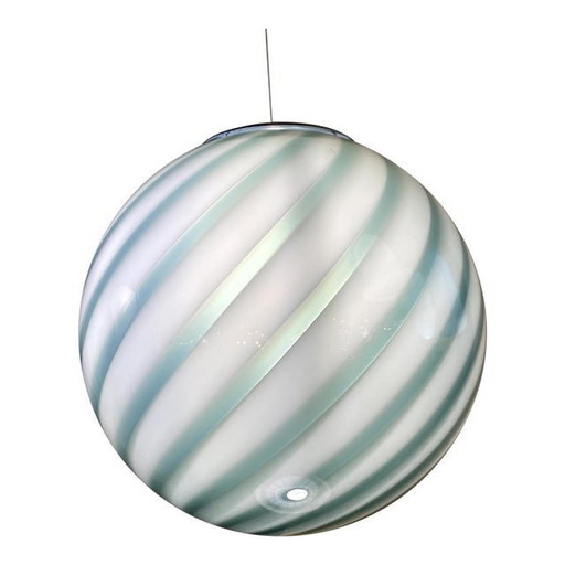 Contemporary Milky-Green Sphere In Murano Glass Swirl