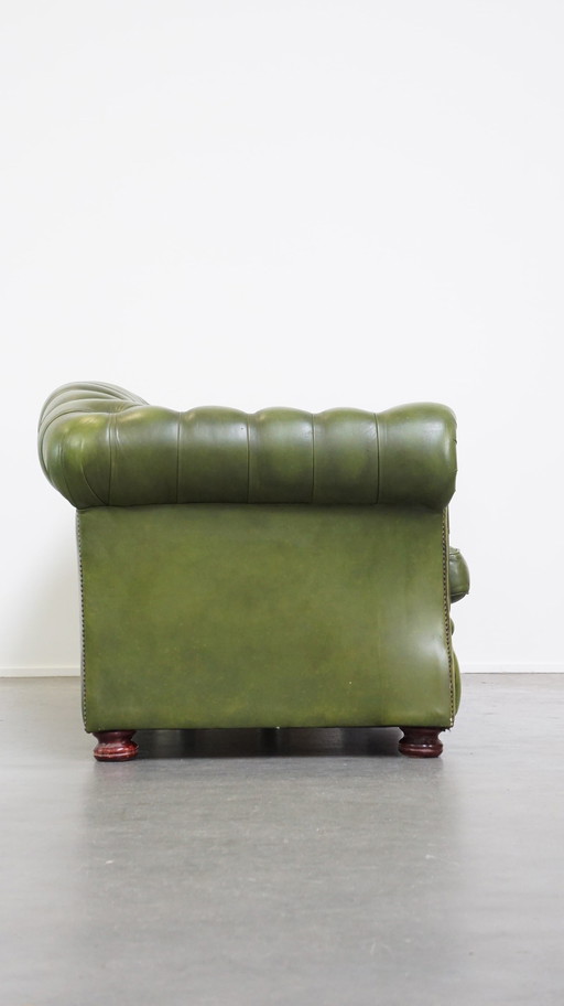 Green Beef Leather 3 Seater Chesterfield Sofa