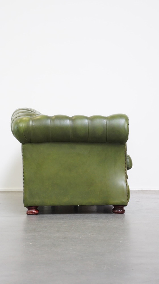 Image 1 of Green Beef Leather 3 Seater Chesterfield Sofa