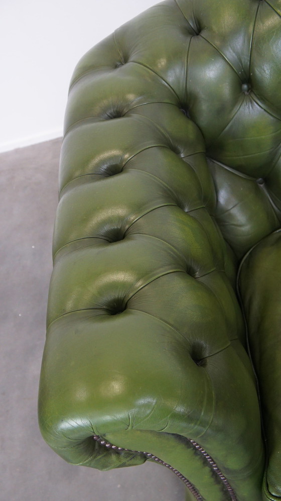 Image 1 of Green Beef Leather 3 Seater Chesterfield Sofa