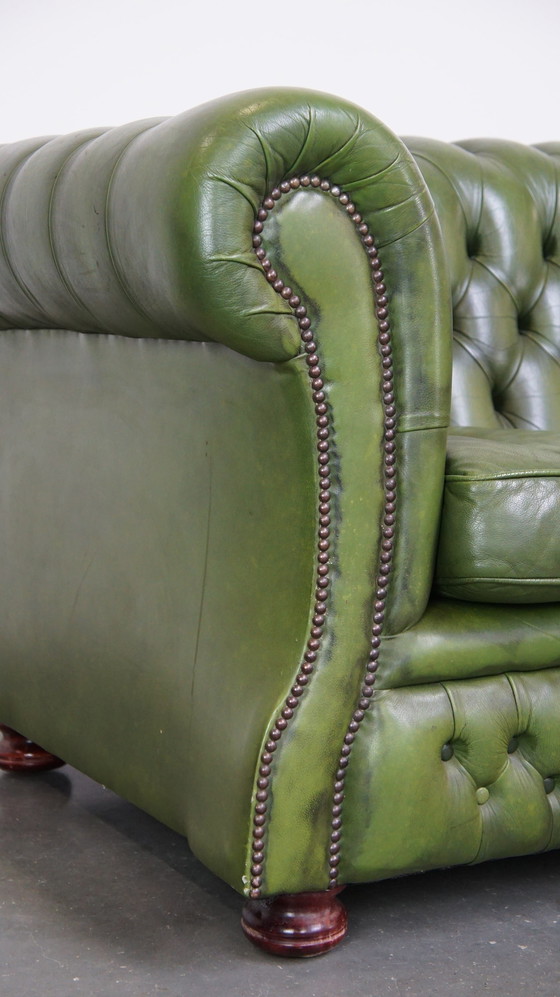 Image 1 of Green Beef Leather 3 Seater Chesterfield Sofa