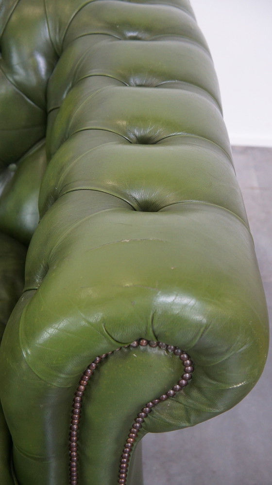 Image 1 of Green Beef Leather 3 Seater Chesterfield Sofa