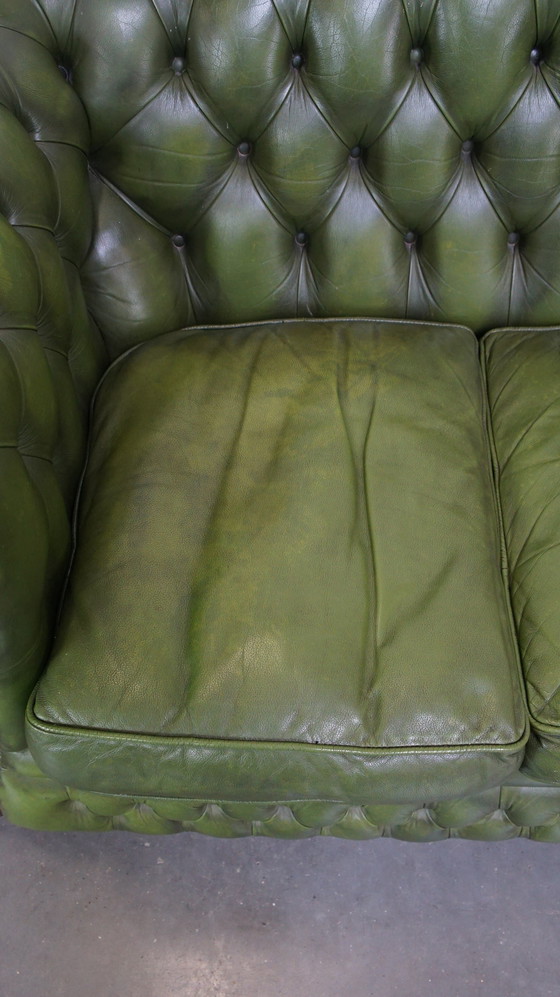 Image 1 of Green Beef Leather 3 Seater Chesterfield Sofa