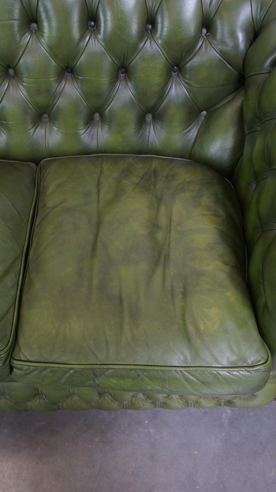 Image 1 of Green Beef Leather 3 Seater Chesterfield Sofa