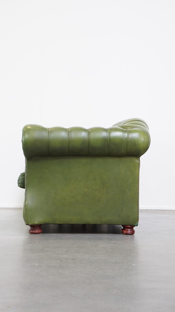 Image 1 of Green Beef Leather 3 Seater Chesterfield Sofa