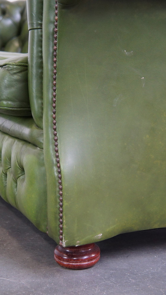 Image 1 of Green Beef Leather 3 Seater Chesterfield Sofa