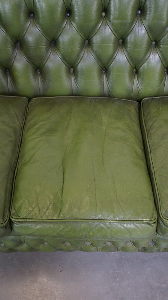 Image 1 of Green Beef Leather 3 Seater Chesterfield Sofa