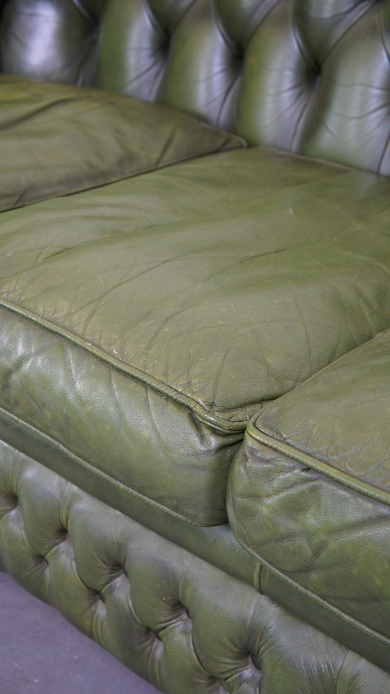 Image 1 of Green Beef Leather 3 Seater Chesterfield Sofa